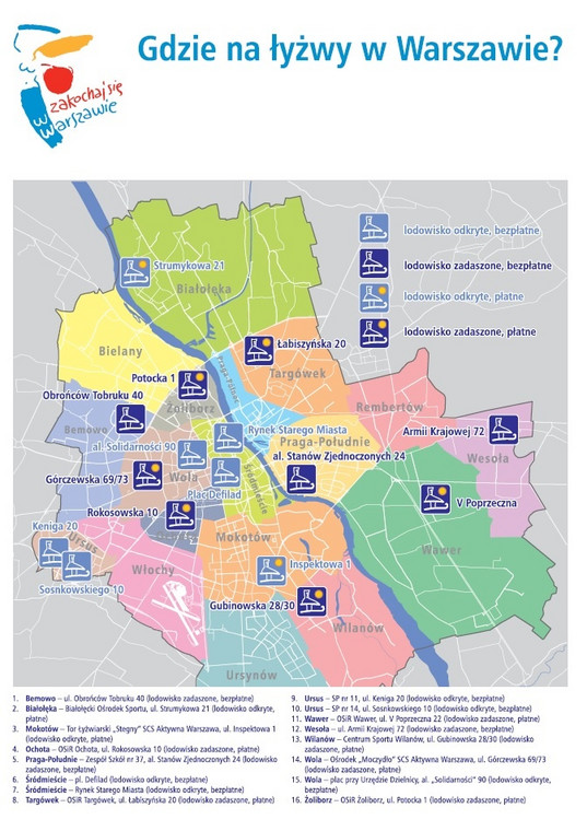 Mapa lodowisk w Warszawie