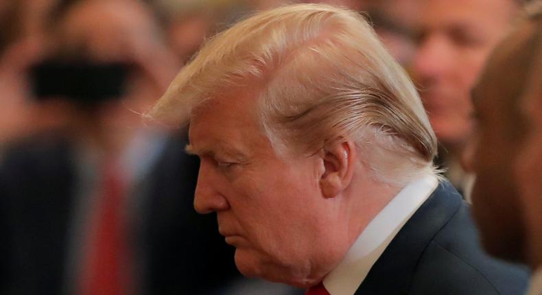 U.S. President Donald Trump arrives to host participants of the Wounded Warrior Project Soldier Ride, after the release of Special Counsel Robert Mueller's report, in the East Room of the White House in Washington, U.S., April 18, 2019.  REUTERS/Lucas Jackson