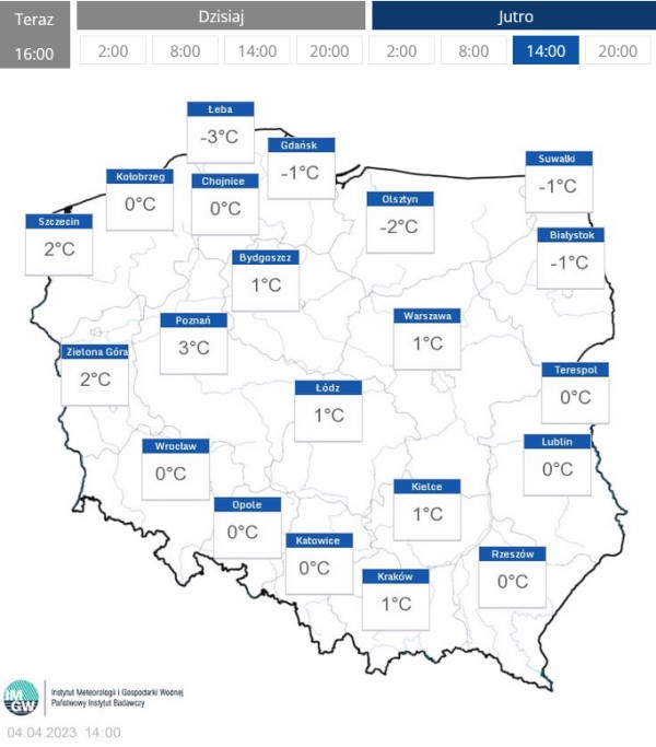 Temperatura odczuwalna. 4 kwietnia godz. 14