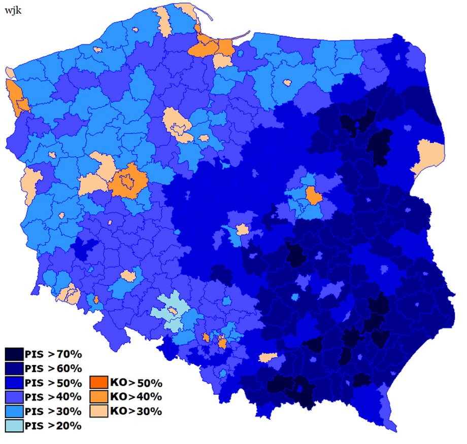 Wybory Parlamentarne 2019 r,. zakończyły się zdecydowanym sukcesem PiS, który umocnił swoją pozycję w wahliwych okręgach.