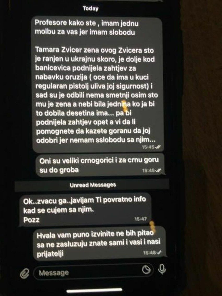 Poruka koju je Lazović poslao Mašuloviću 