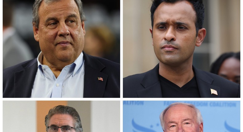 Clockwise: Former New Jersey Gov. Chris Christie; entrepreneur Vivek Ramaswamy; former Arkansas Gov. Asa Hutchinson; North Dakota Gov. Doug Burgum.Richard Rodriguez/Getty Images, Scott Olson/Getty Images, and Phelan M. Ebenhack/AP Photo