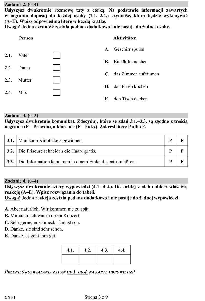 Egzamin gimnazjalny 2016: język niemiecki pytania 