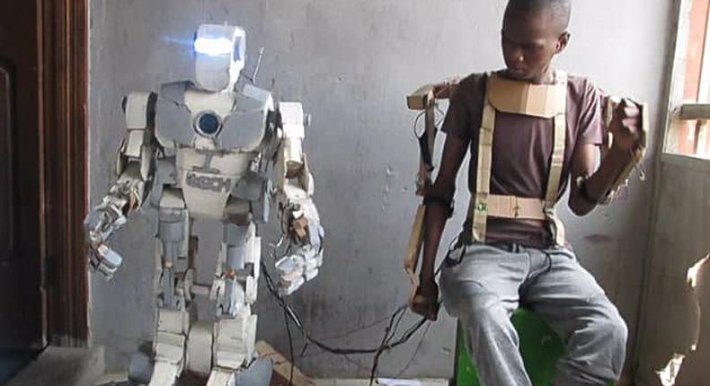 Auwa Barde, the young inventor who built a robot that works with exoskeleton remote control in Kano. [NAN]