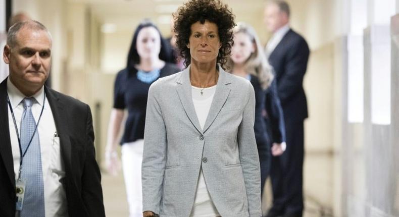 Andrea Constand walks to the courtroom during Bill Cosby's sexual assault trial at the Montgomery County Courthouse on June 6, 2017 in Norristown, Pennsylvania