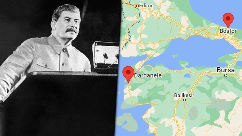 Józef Stalin w 1937 r. w Moskwie / Cieśniny czarnomorskie (fot. Google Maps) 