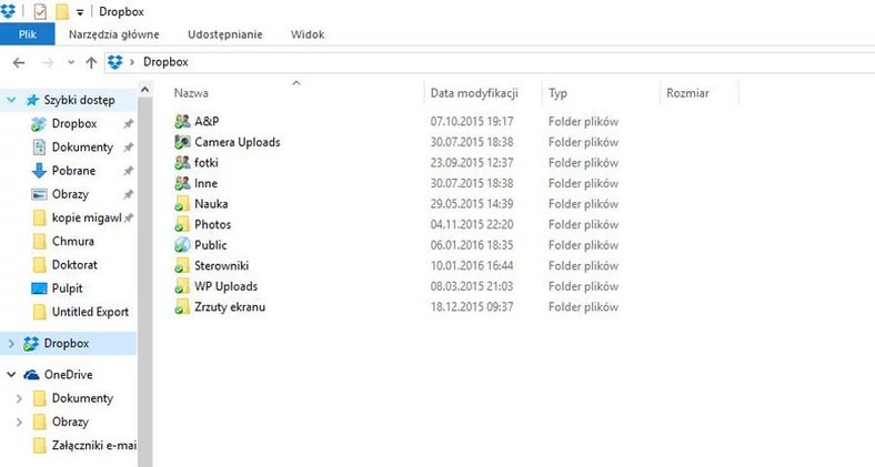 W wersji na komputery stacjonarne z systemem Windows (i Mac), Dropbox występuje jako osobny folder, co przyspiesza i ułatwia pracę