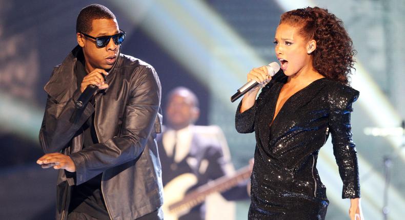 Jay-Z and Alicia Keys perform together at the 2010 Brit Awards.Dave Hogan/Getty Images