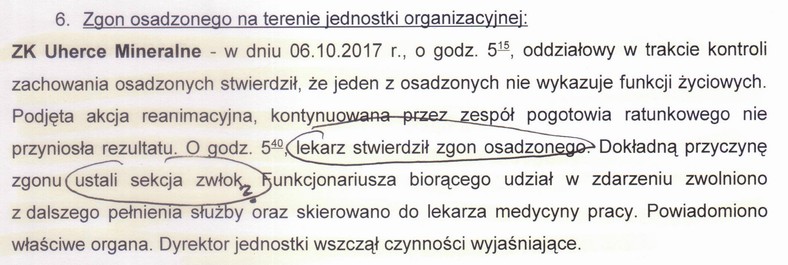 Meldunek dobowy z ZK Uherce Mineralne