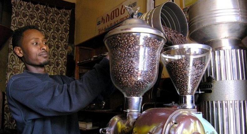 A coffee seller prepares his coffee grinders for action in downtown Asmara in this January 4, 2006 file photo.  REUTERS/Ed Harris