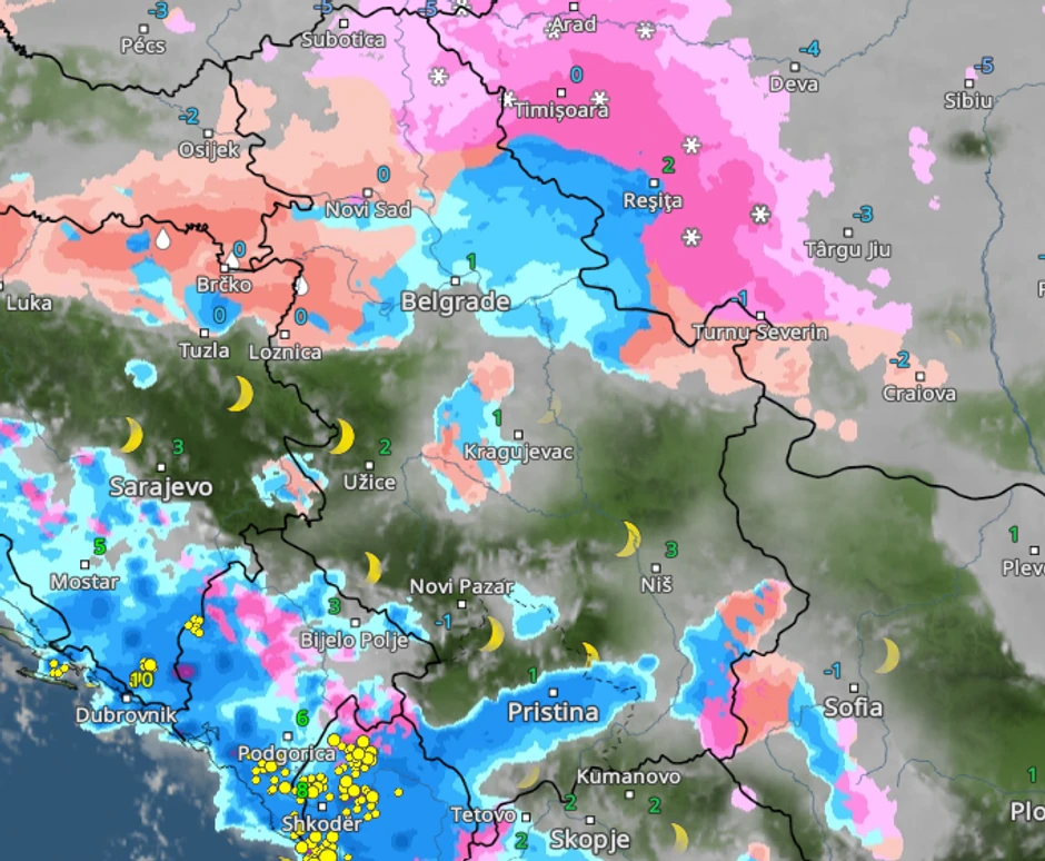 Kretanje padavina danas u 22 časa 