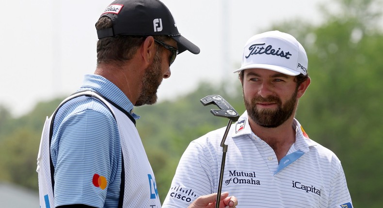 Cameron Young and caddie Paul Tesori at the Dell Match Play.Harry How/Getty Images