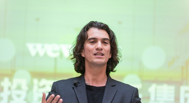 Adam Neumann, chief executive officer of US co-working firm WeWork, speaks during a signing ceremony in Shanghai.
