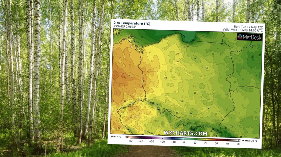 Środa będzie pogodna, ale przymrozki niestety nie ustąpią (mapa: wxcharts.com)