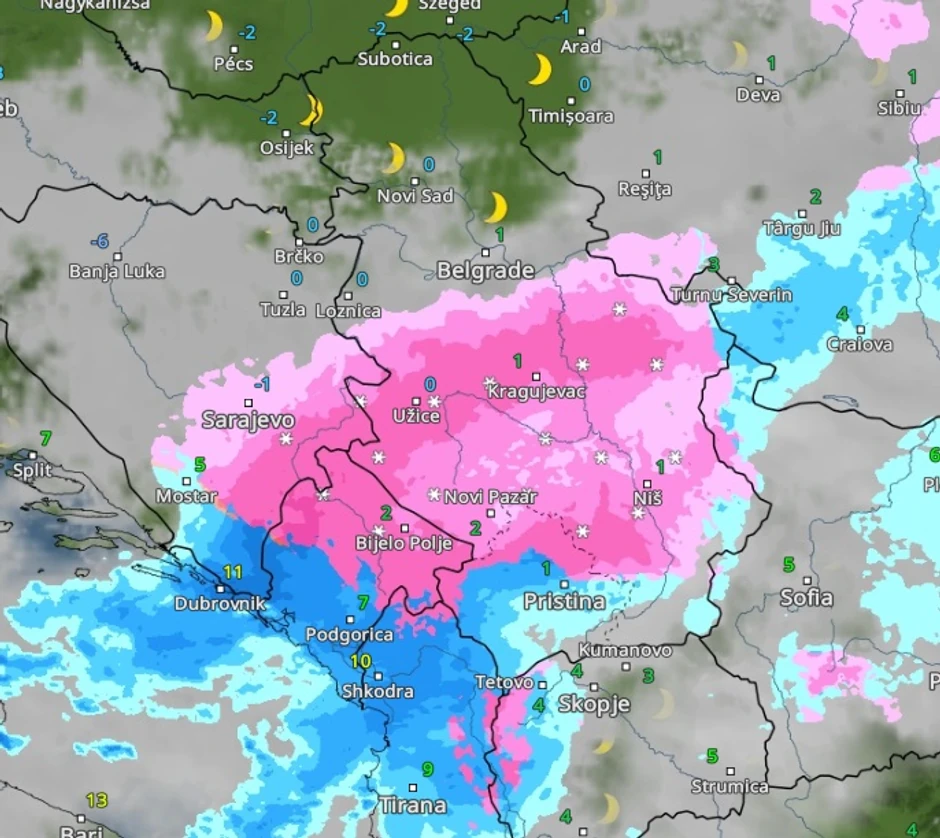 Sneg u Srbiji u 20 sati