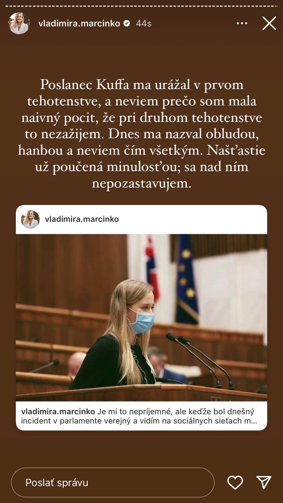 Vladimíru Marcinkovú znova počas tehotenstva slovne napadol poslanec Kuffa. 