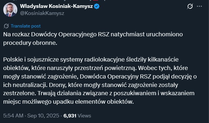 Komunikat Szefa MON