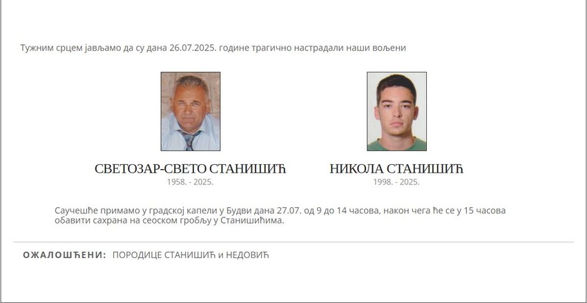 Umrlica Svetozaru i Nikoli ubijenim u Budvi