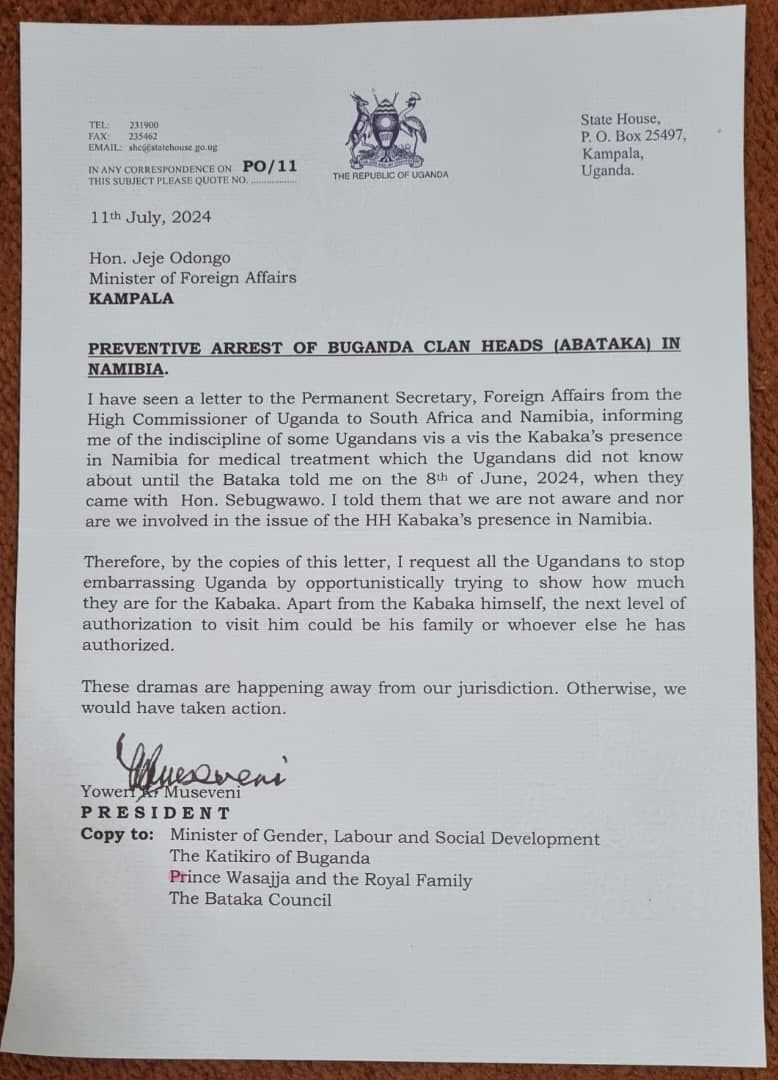 President Museveni's letter