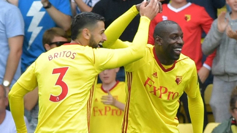 Okaka (R) scored five Premier League goals for Watford