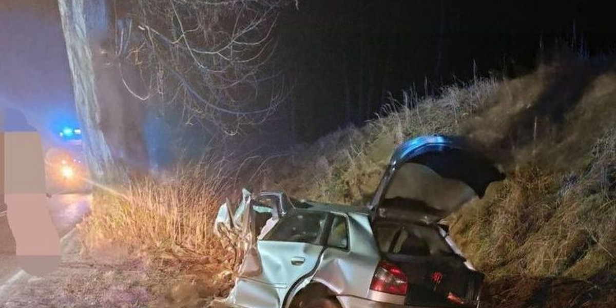 20-latek rozbił się na drzewie. Groźny wypadek w Wandowie.