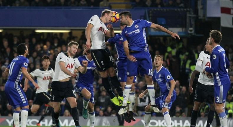 Tottenham Hotspur's Harry Kane (CL) and Chelsea's Diego Costa (CR) go head to head at Stamford Bridge