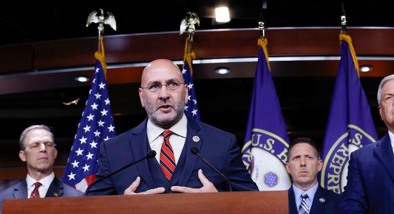 Rep. Clay Higgins, seen here with other House Republicans, voted against a bill containing $2.3 million in funding for an emergency operations center in his Louisiana district.Anna Moneymaker/Getty Images