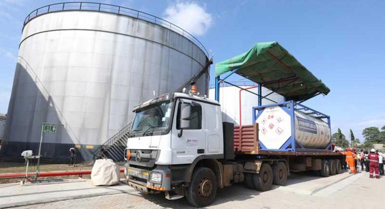 Trucks of the first crude oil consignment from Lokichar,Turkana arrives at the Mombasa's Changamwe KPRL storage facility on Thursday 7th June, 2018. (The Standard)