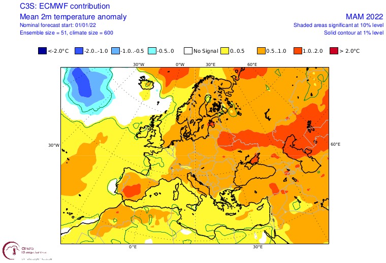 Odchylenie temperatury od średniej (marzec-maj)