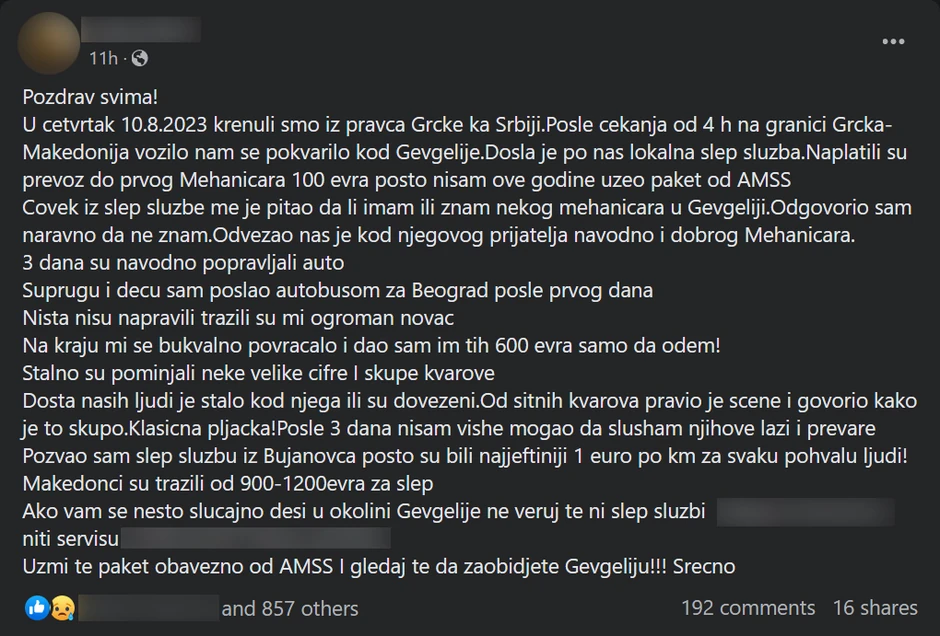 Srbina kvar na autu u Makedoniji koštao papreno
