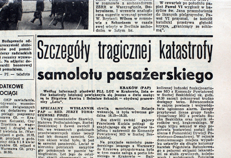 Artykuł na temat katastrofy lotniczej na Policy z 02.04.1969 r. 