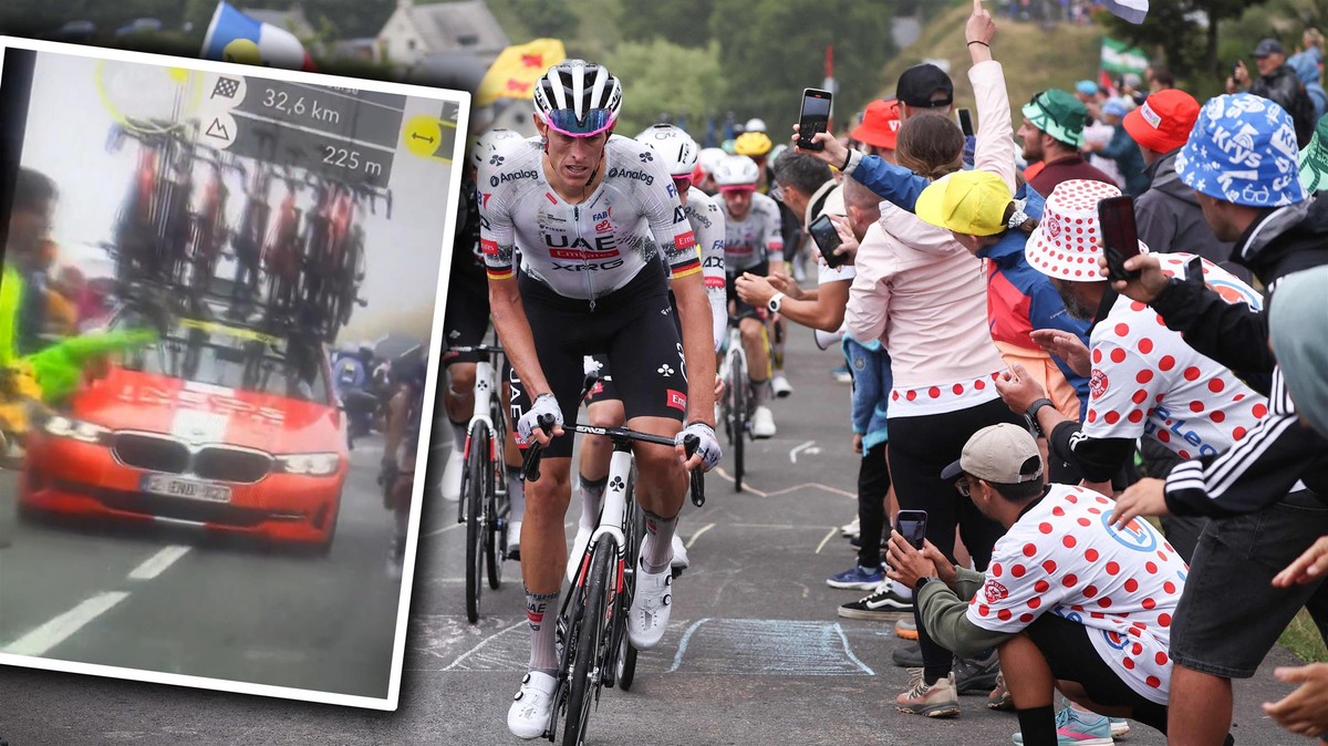 Groźny wypadek na Tour de France. Samochód potrącił kibica! [WIDEO]