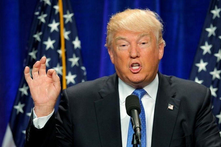 US Republican presidential candidate Donald Trump delivers a campaign speech about national security in Manchester, New Hampshire.