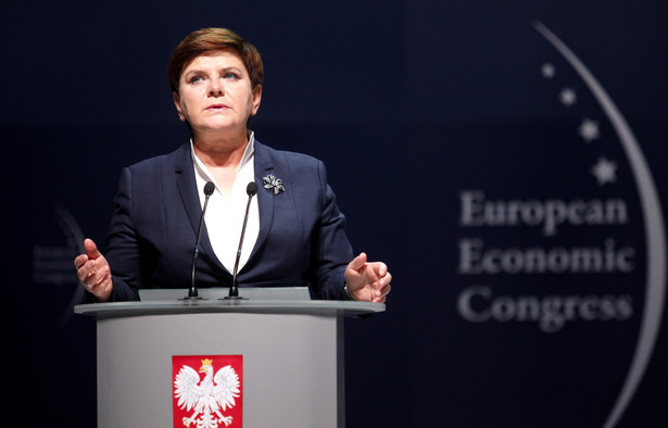 Premier Beata Szydło podczas inauguracyjnej sesji Europejskiego Kongresu Gospodarczego w Katowicach