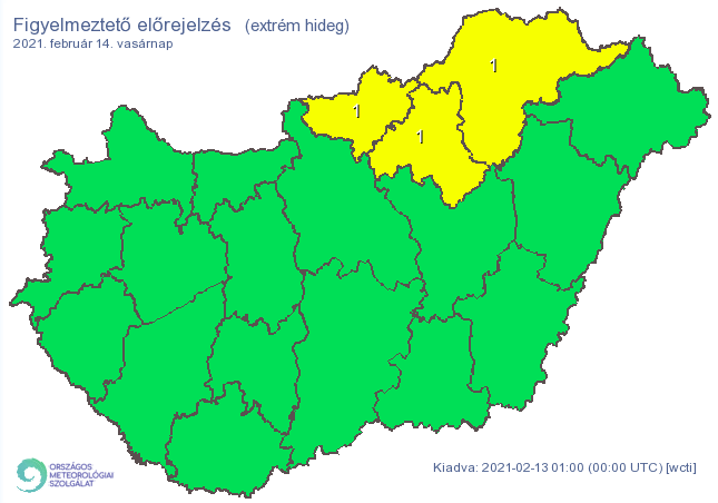 Vasárnapra három északi megyére adtak ki riasztást a hideg miatt / Fotó: met.hu