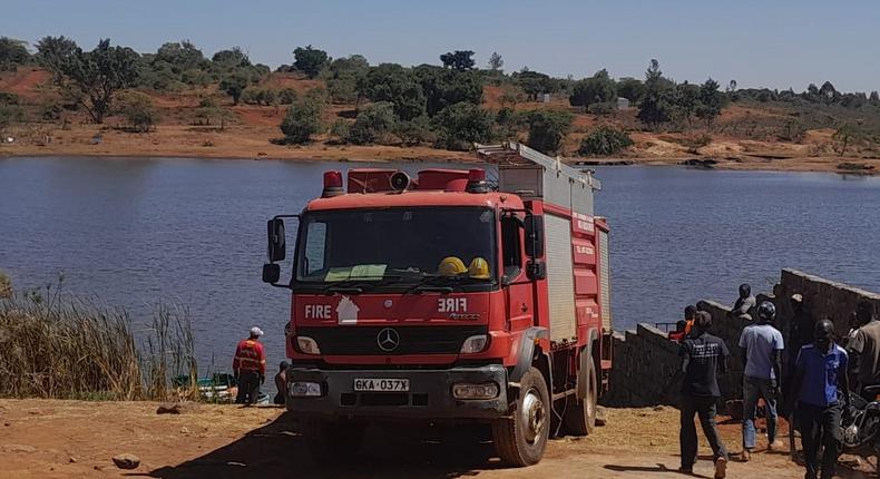 A rescue vehicle in Juja dam where two people drowned 