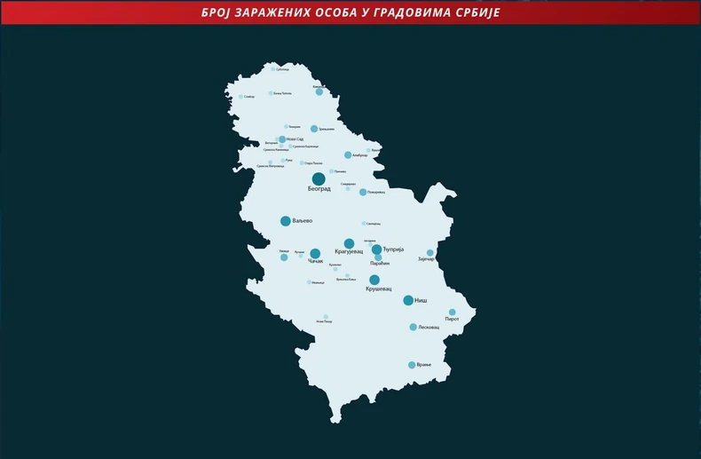 Mapa žarišta korona virusa u Srbiji
