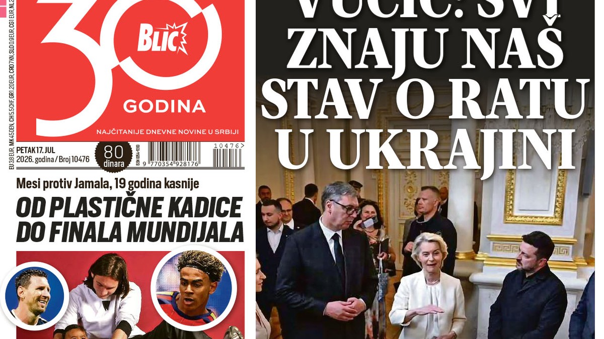 Blic naslovna strana za 17.7.