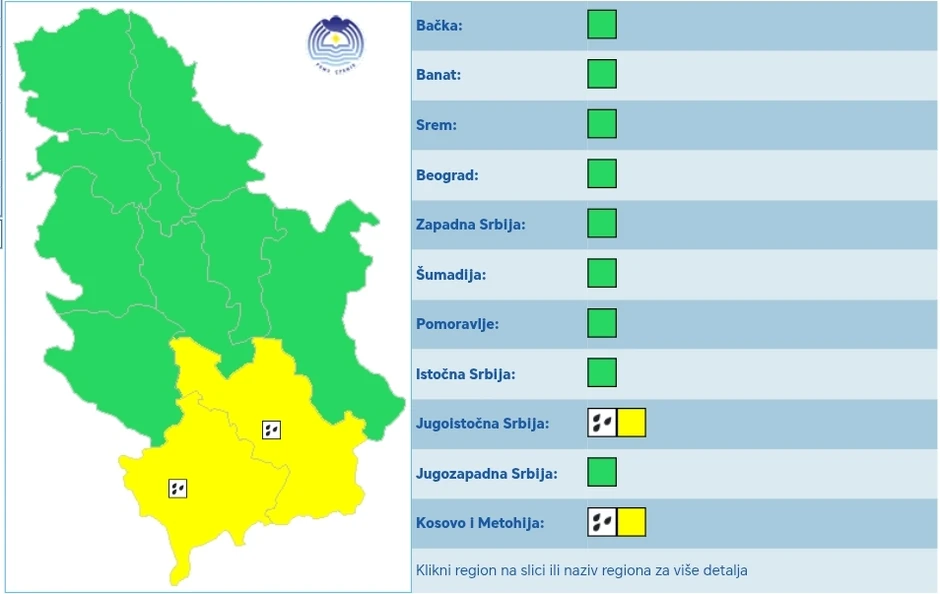 Meteoalarm za sredu