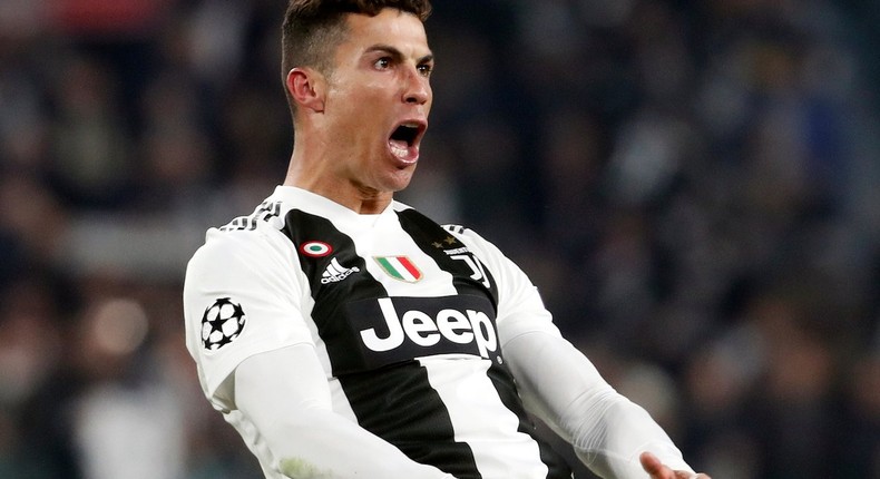 Juventus' Cristiano Ronaldo celebrates after scoring his side's third goal during the Champions League round of 16, 2nd leg, soccer match between Juventus and Atletico Madrid at the Allianz stadium in Turin, Italy, Tuesday, March 12, 2019.