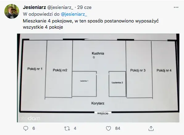 Patowynajem 2-pokojowego mieszkania. Ściany na środku okien