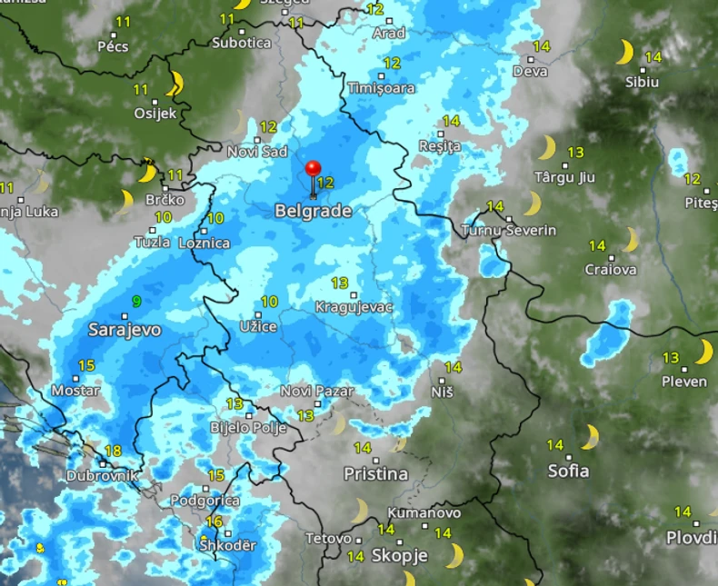 Kiša nad centralnom Srbijom u 17h