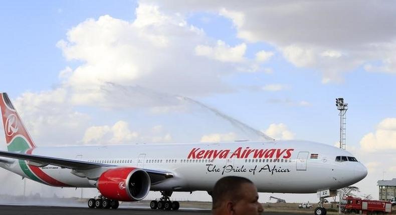 Kenya Airways newly acquired Boeing 777-300ER aircraft, with a sitting capacity of 400 passengers, arrives at the Jomo Kenyatta International Airport in Nairobi October 25, 2013. REUTERS/Noor Khamis