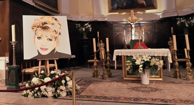 A general view of atmosphere during the Mass in Memory of Ivana Trump (with her portrait by painter Sacha) at Church of Assumption in Saint Tropez on August 09, 2022 in Saint Tropez, France.Foc Kan/WireImage