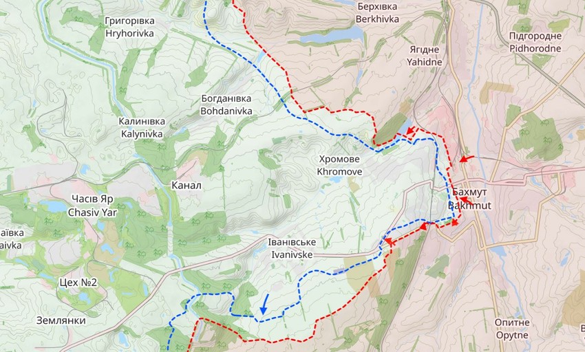 Bahmut mapa, 10 april 2023.