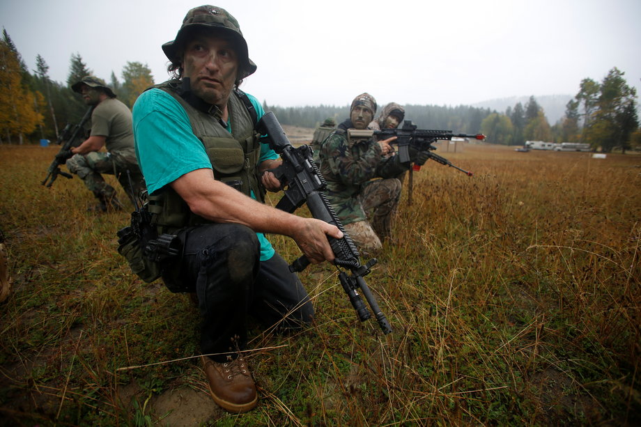 Members of the Oath Keepers and general public participate in a tactical training session in northern Idaho, October 1, 2016.