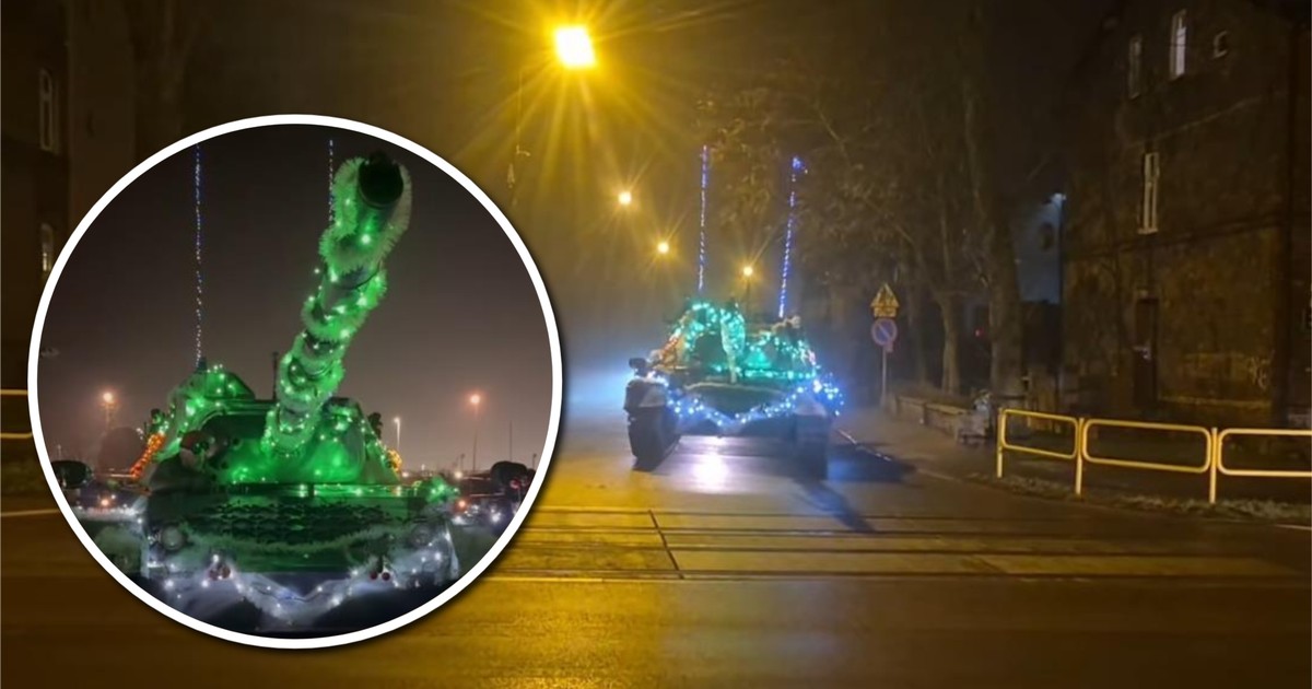 Grudniowy mrok w Polsce rozświetlił 40-tonowy czołg. To nie AI, to świąteczny kamuflaż