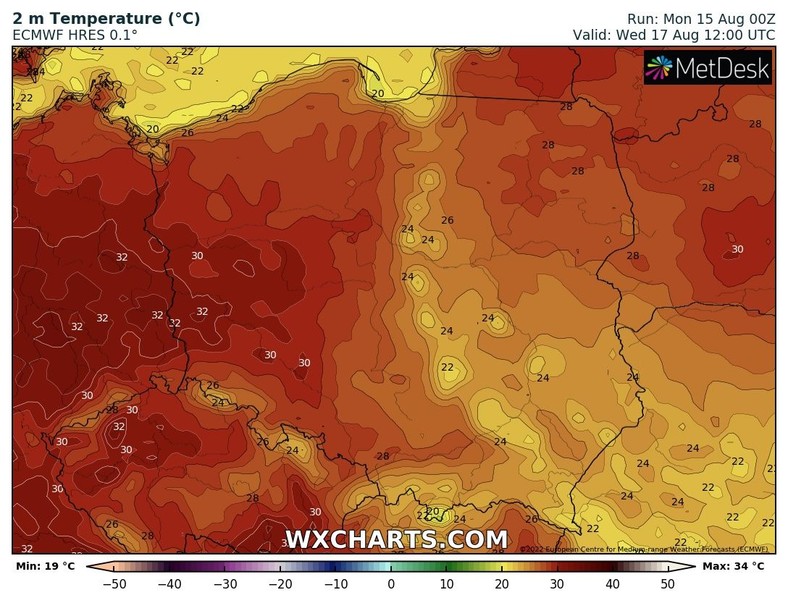 Im dalej na zachód, tym większe prawdopodobieństwo upału