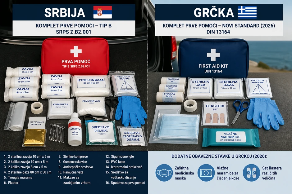 Osnovne razlike između kompleta prve pomoći u dve zemlje