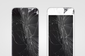 Broken mobile phone screen, black, white, clipping path.